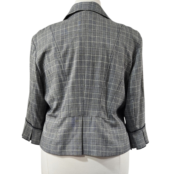 Lane Bryant Gray Plaid Mini Houndstooth Blazer Pleated Cuffs Academia Preppy - Picture 2 of 8